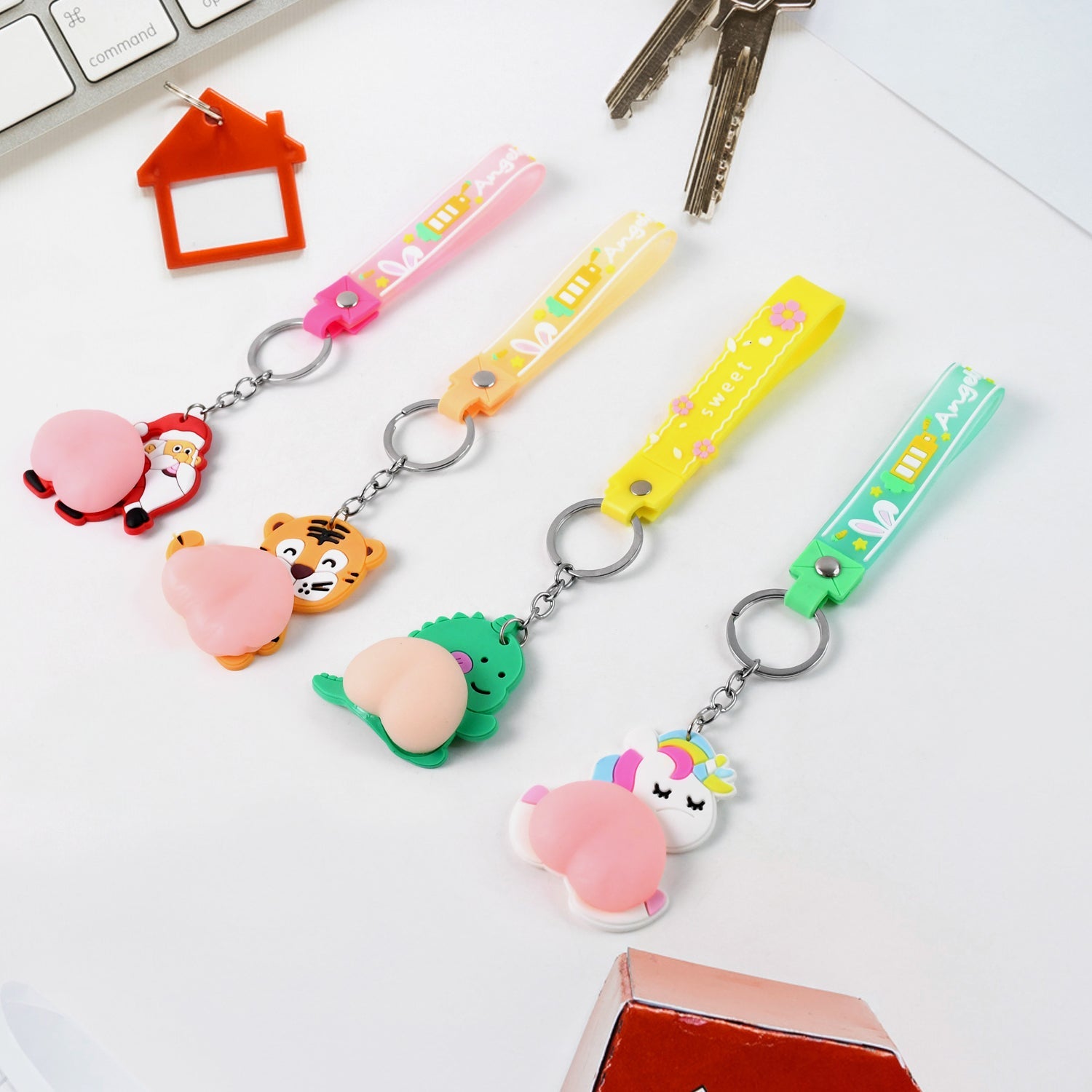Silicone Keychain with Wrist Strap & Squeeze Toy (1 Pc Mix design)