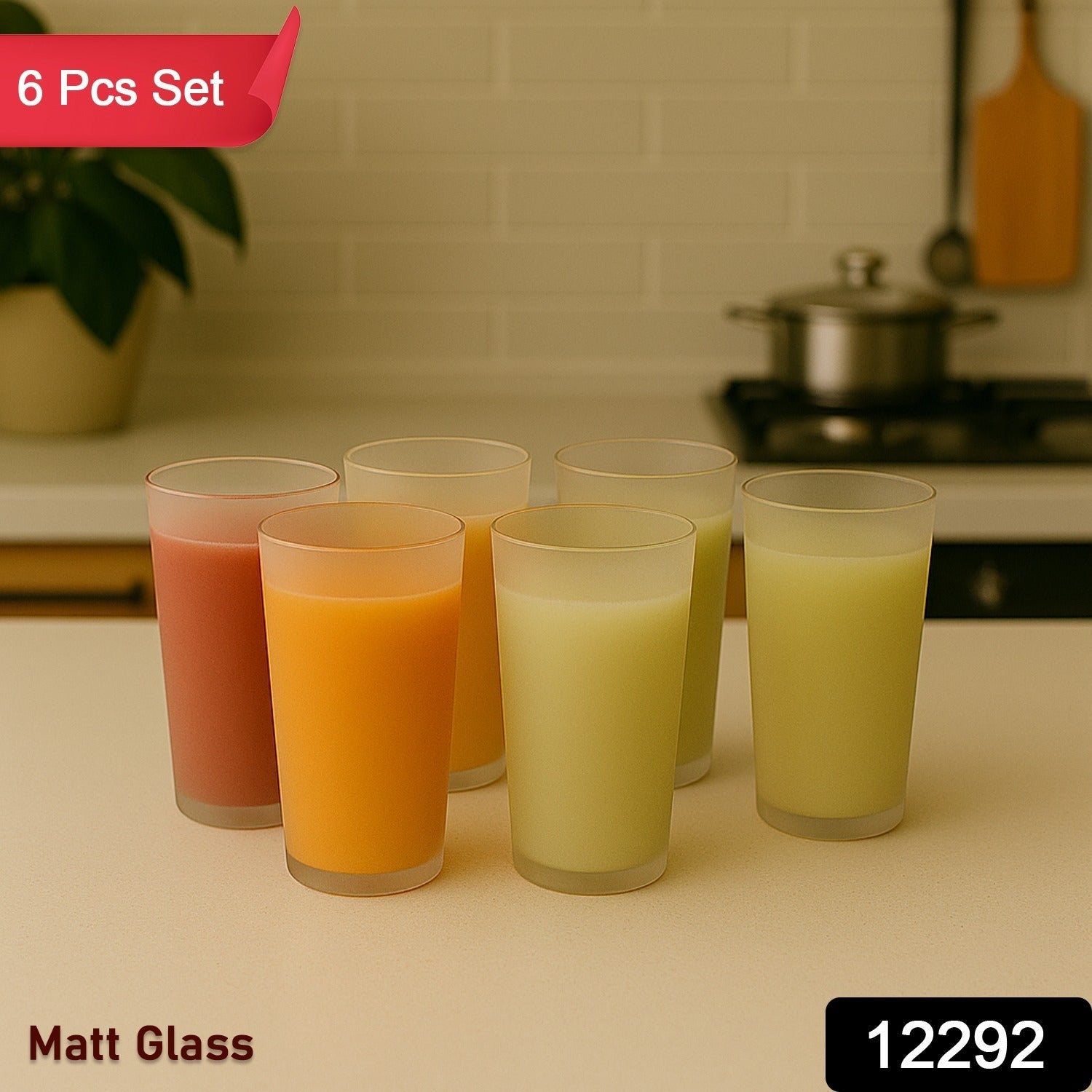 Matt Finish Glass Tumbler Set (approx 300ML & 6 Pc)