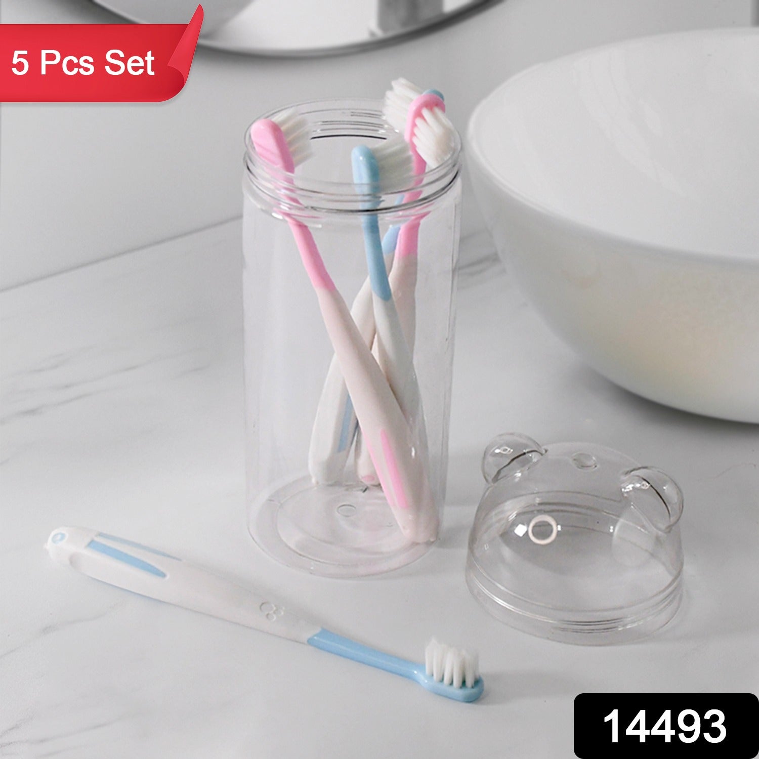 Multipurpose Travel-Friendly Toothbrush Holder with 5 Soft Bristle Toothbrushes