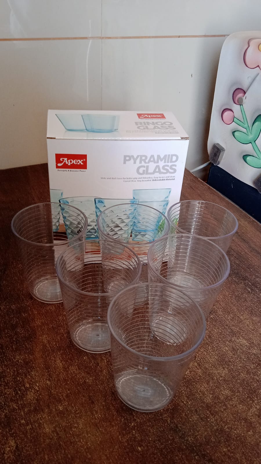 Apex Pyramid Design Unbreakable Plastic Glass – 300 ML