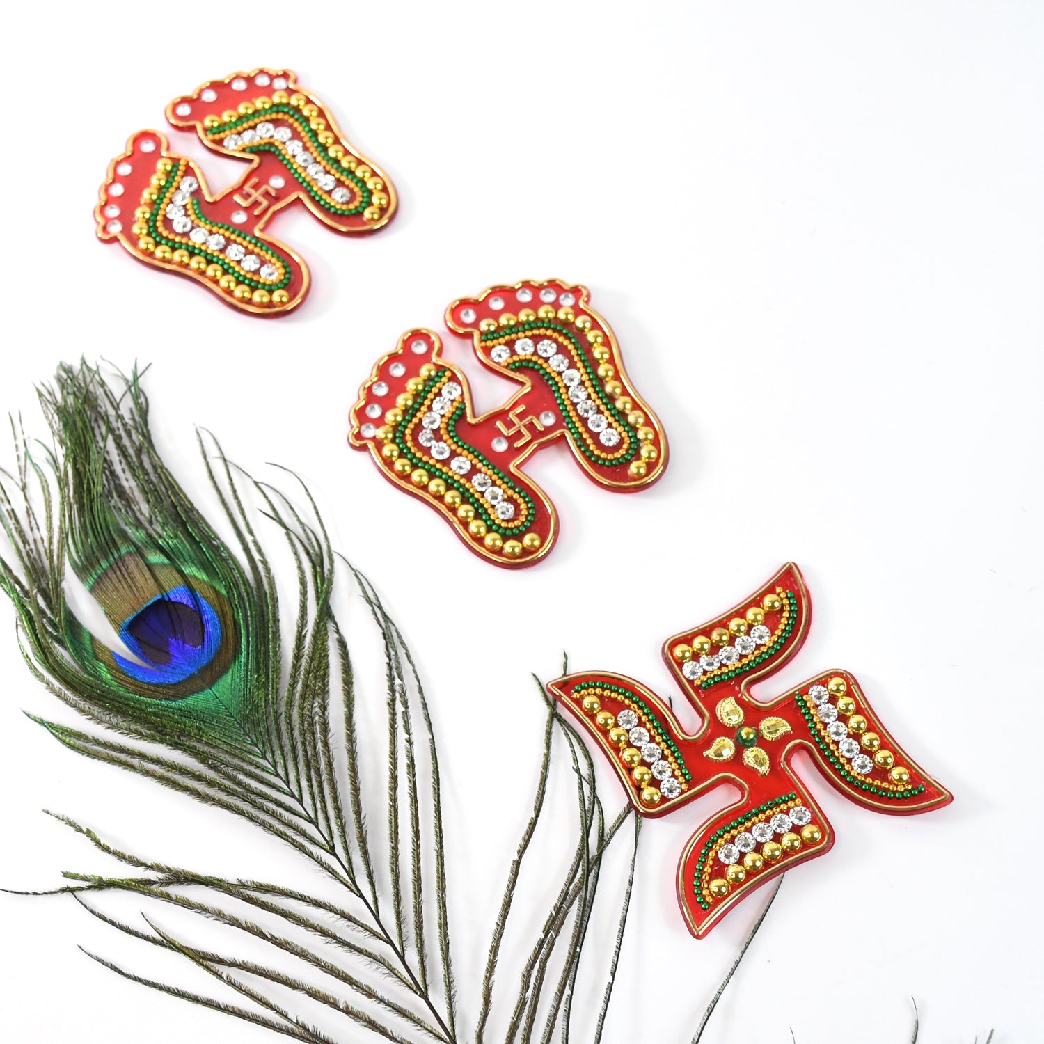 Decorative Laxmi Charan (Pagla) & Swastik Combo Set (3pc Set)