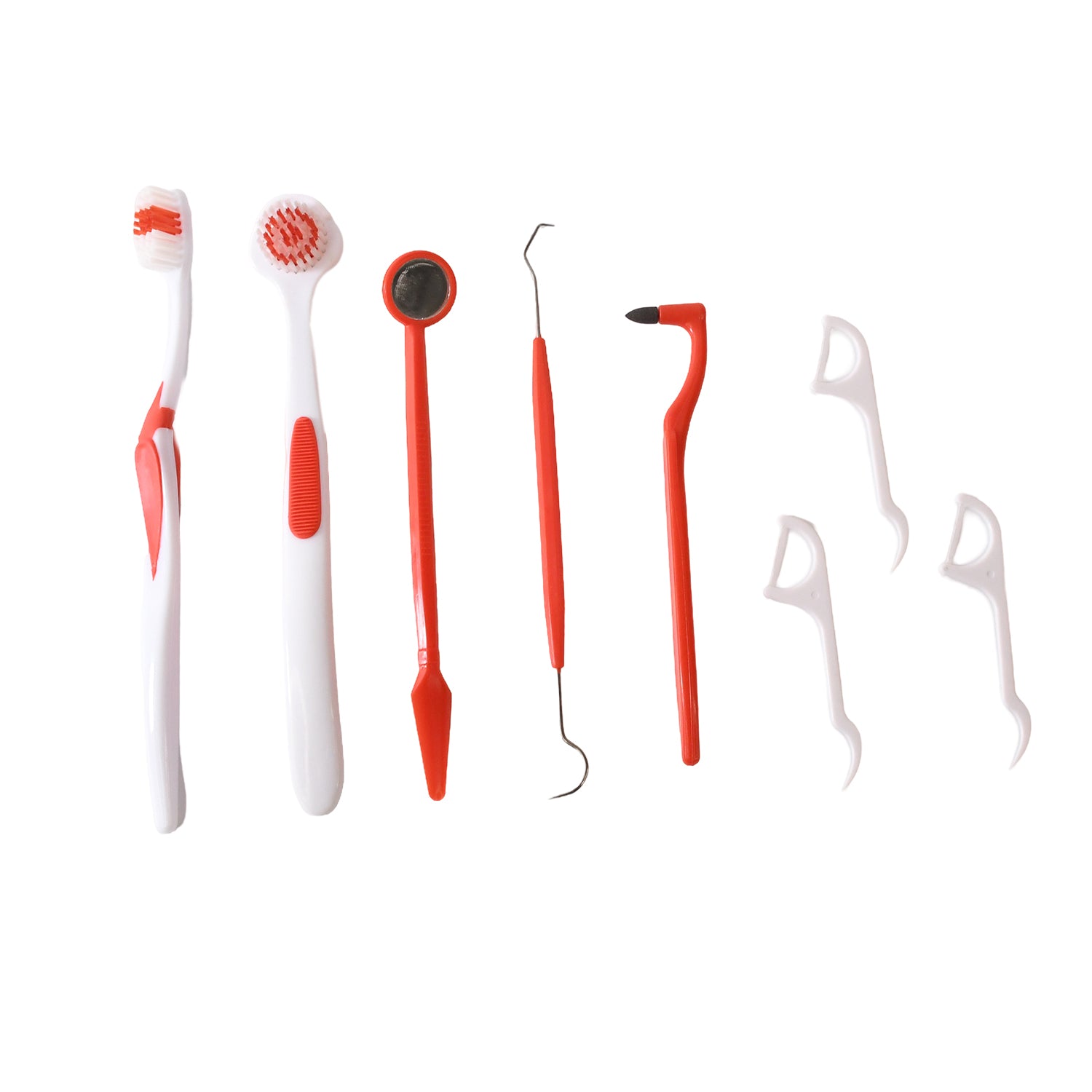 Ergonomically designed anti-slip handles  Durable plastic and stainless steel tools  Helps remove plaque, tartar, and food particles  Ideal for use between dentist visits  Travel-friendly and hygienically packaged