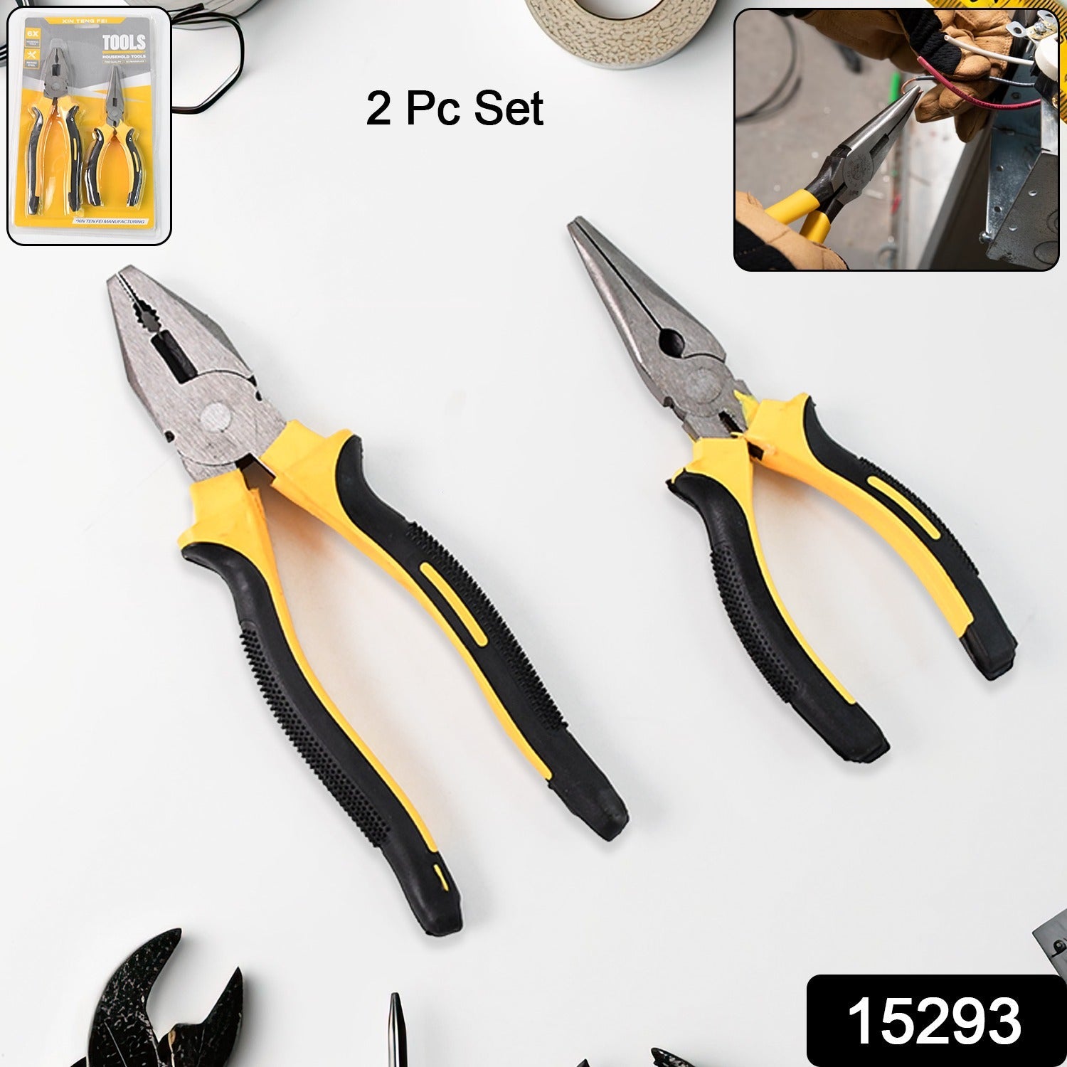 Long Nose Plier and Flat Mouth Plier Combo Tools (2 Pc Set)