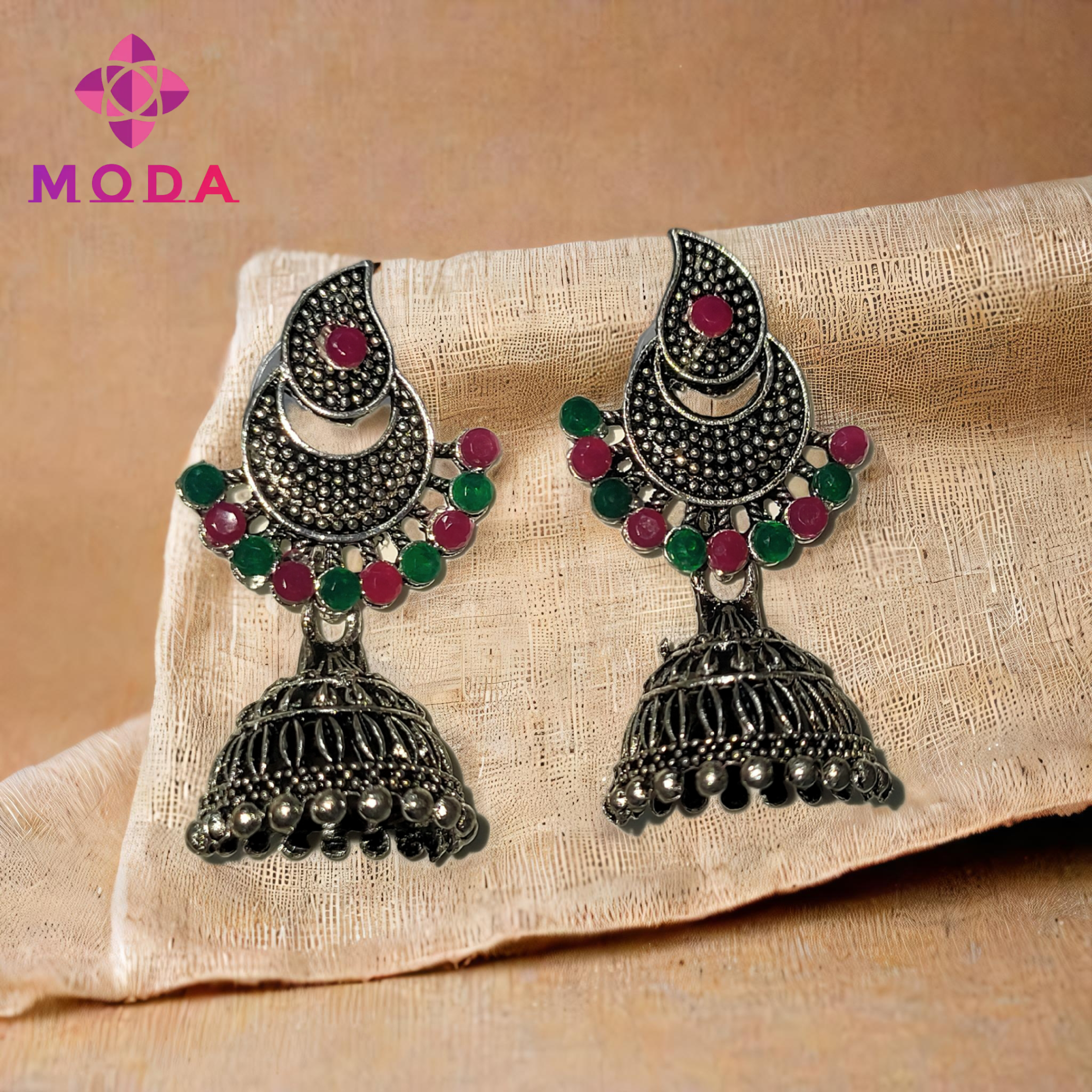 Oxidized Moon Jhumka mutil colored