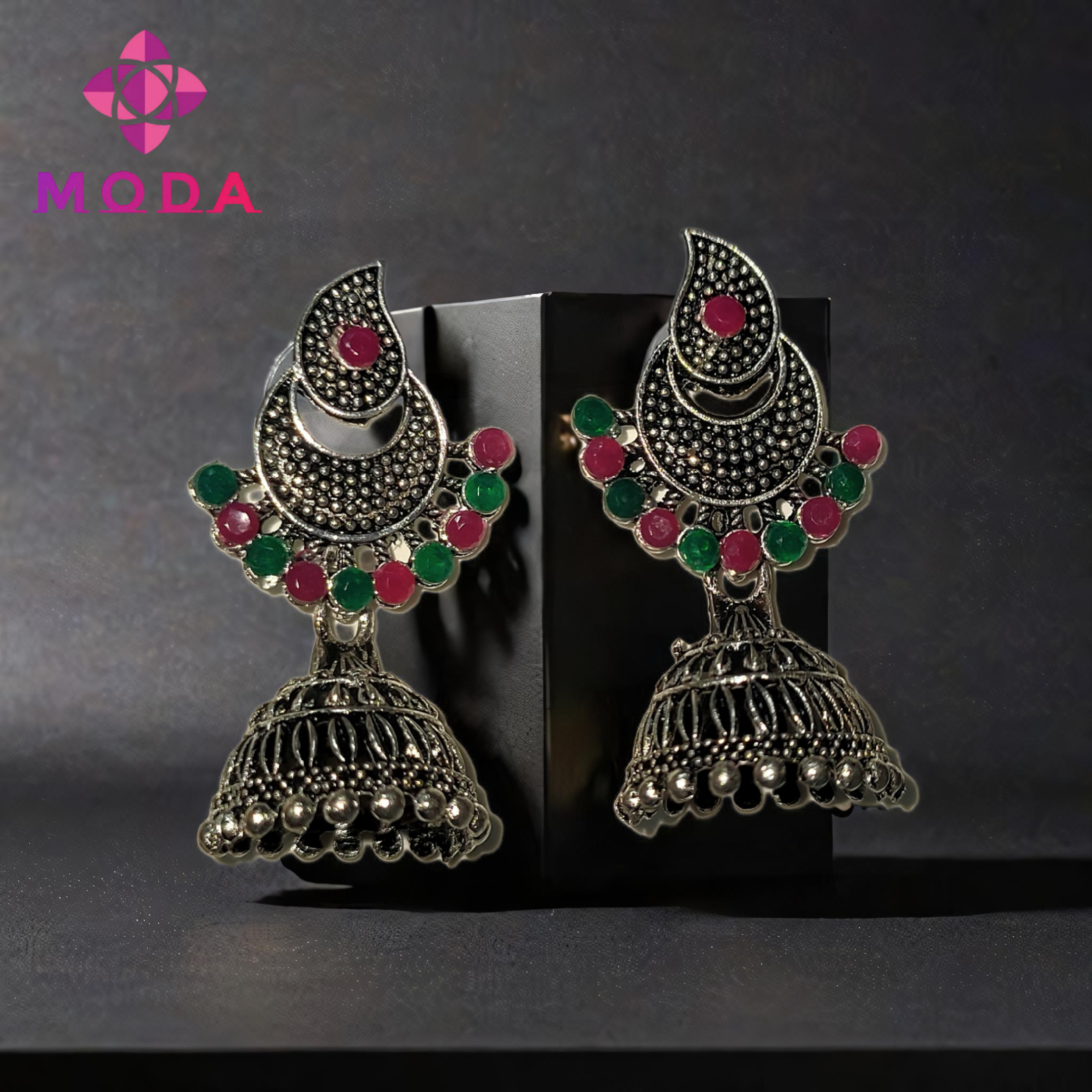 Oxidized Moon Jhumka mutil colored